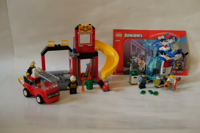 Lego Juniors- 10720, 10671- helikopter policyjny, remiza