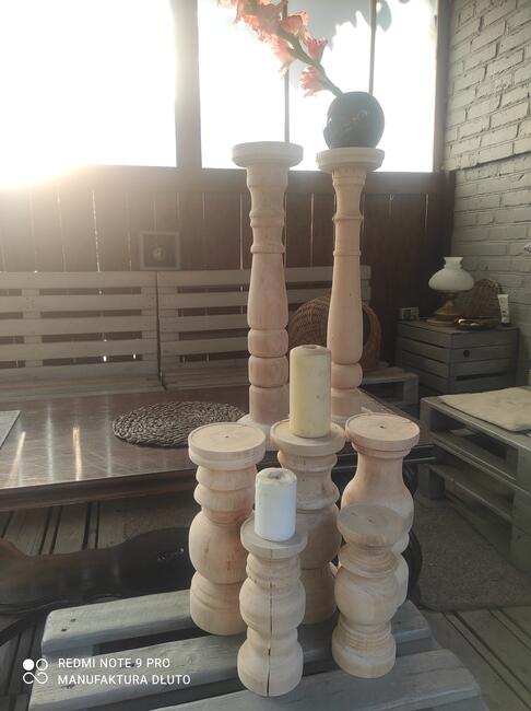 Prezent na święta Świeczniki drewniane toczone vintage retro