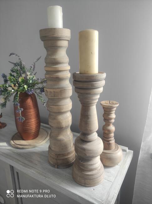 Prezent na święta Świeczniki drewniane toczone vintage retro