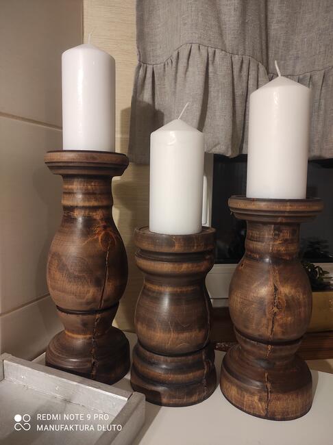 Prezent na święta Świeczniki drewniane toczone vintage retro
