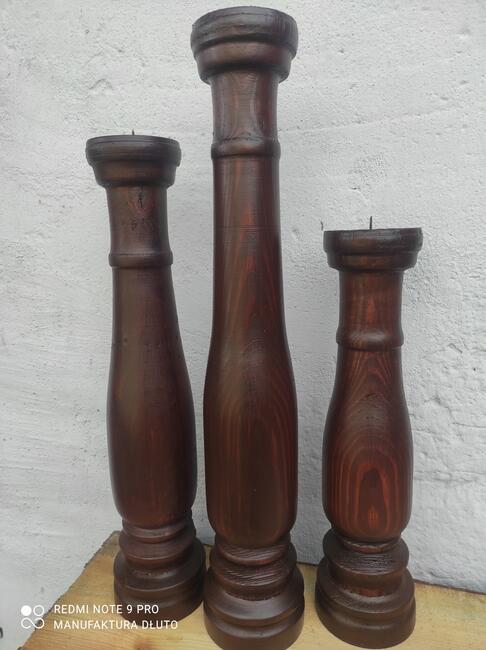 Prezent na święta Świeczniki drewniane toczone vintage retro