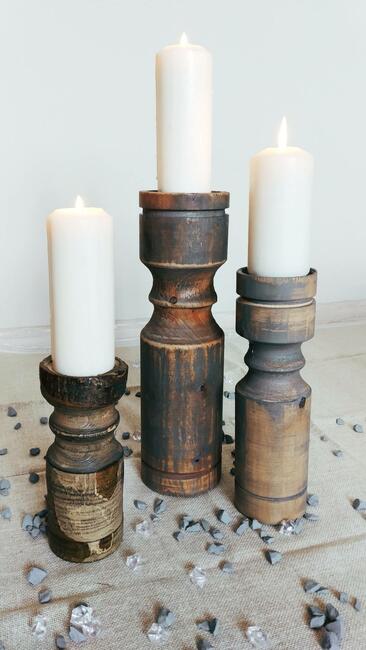 Prezent na święta Świeczniki drewniane toczone vintage retro
