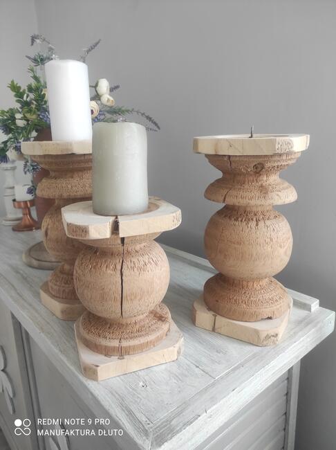 Prezent na święta Świeczniki drewniane toczone vintage retro