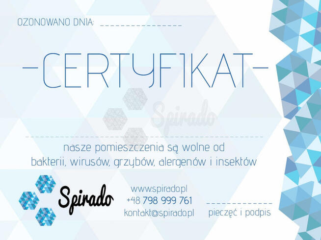 PROFESJONALNE OZONOWANIE, DEZYNFEKCJA, ODKAŻANIE - OD 2017 R