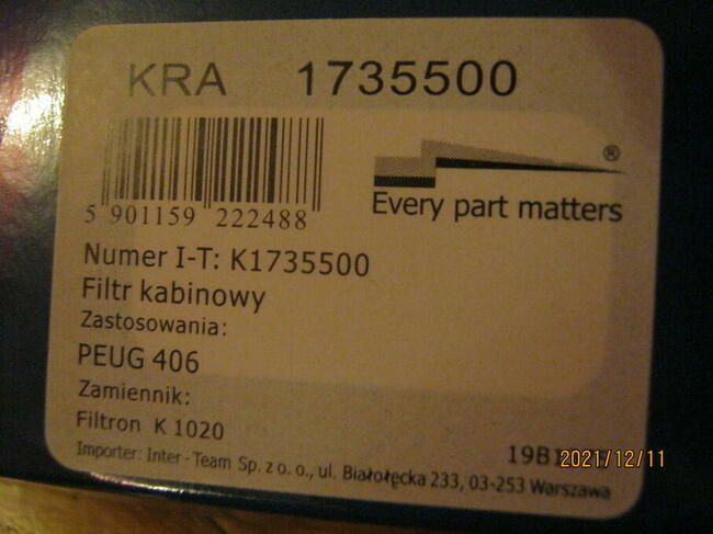 Peugeot 406 nowy filtr kabinowy