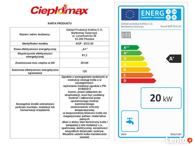 Kocioł kotły piec na pellet drzewny A+ 20kW 180m2 PLESZEW