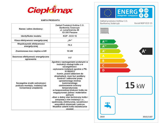 Kocioł kotły piec na pellet drzewny A+ 15kW 130m2 PLESZEW