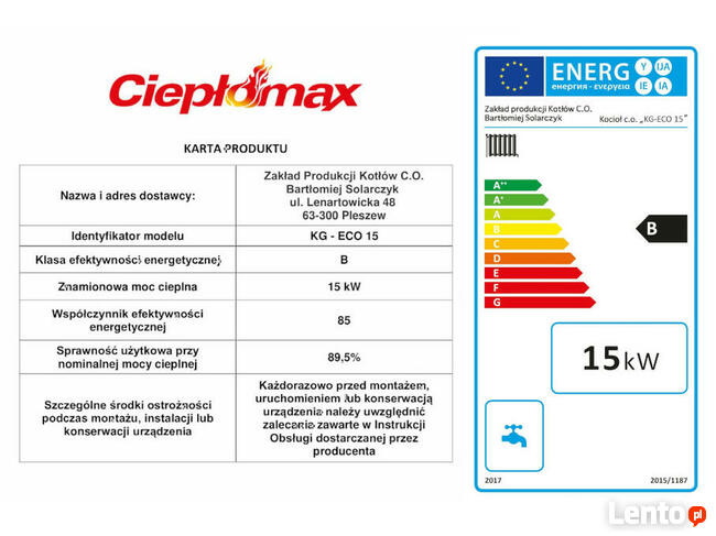 Kocioł piec kotły z podajnikiem 15KW 130m2 Pleszew Ciepłomax
