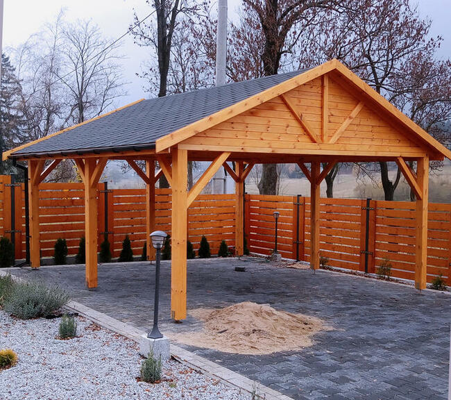 Wiata garażowa drewniana, wiata samochodowa lub altana