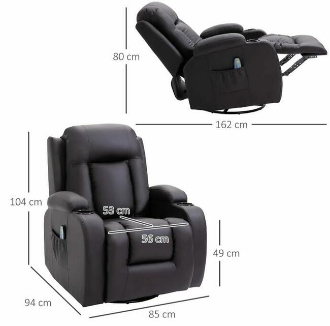 Fotel z masażem z funkcją ogrzewania, przechylenia.
