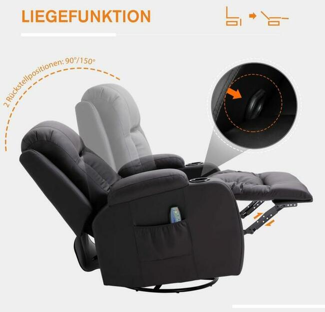 Fotel z masażem z funkcją ogrzewania, przechylenia.