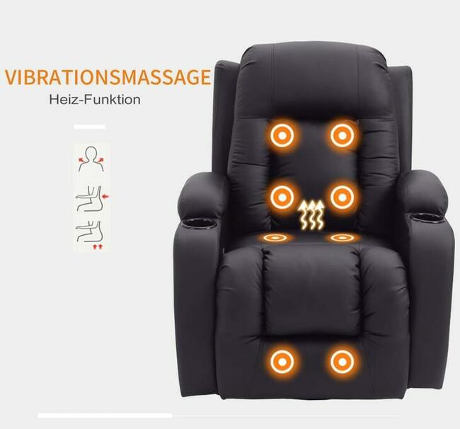 Fotel z masażem z funkcją ogrzewania, przechylenia.