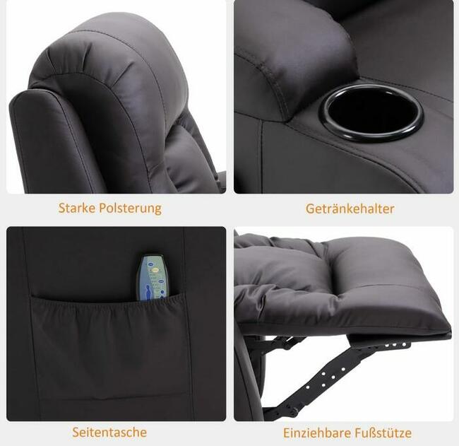 Fotel z masażem z funkcją ogrzewania, przechylenia.