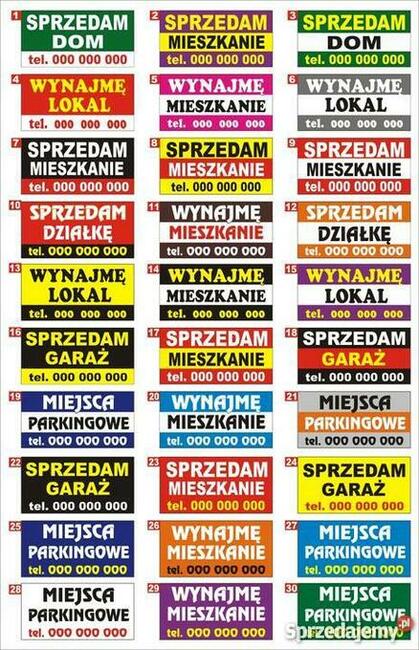 Banery: sprzedam, wynajmę, 2x1m, gotowe projekty, 30 wzorów