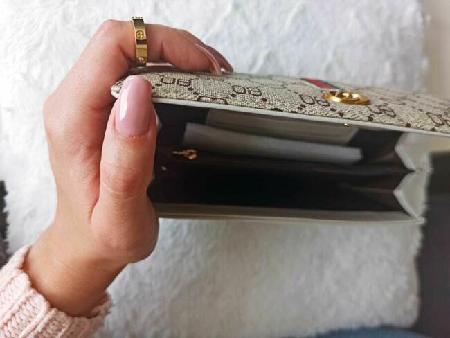 Beżowy Portfel damski Markowy Monogram - Prezent ŚWIĘTA