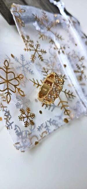 Obrączka ZŁOTA stal 316L z cyrkoniami - PREZENT NA ŚWIĘTA !