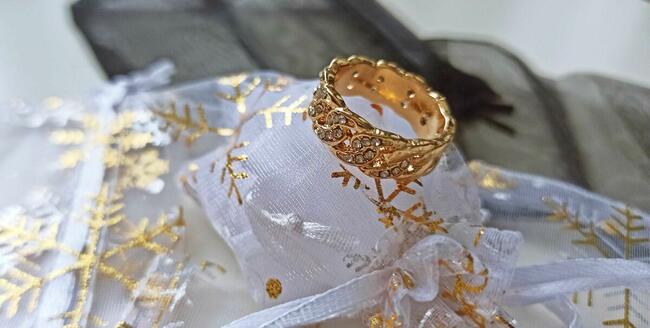 Obrączka ZŁOTA stal 316L z cyrkoniami - PREZENT NA ŚWIĘTA !