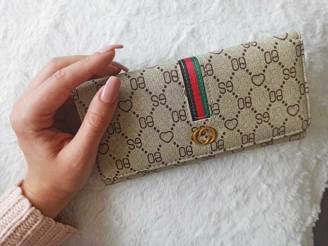 Beżowy Portfel damski Markowy Monogram - Prezent ŚWIĘTA