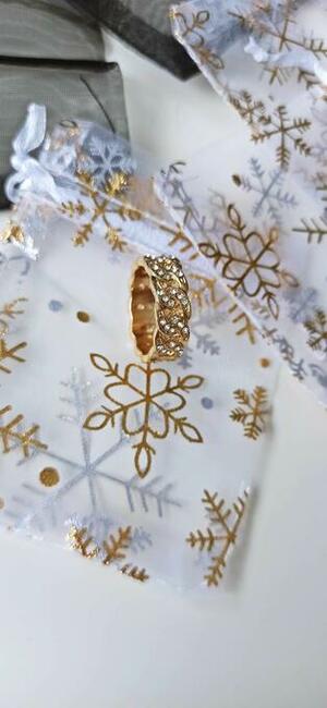 Obrączka ZŁOTA stal 316L z cyrkoniami - PREZENT NA ŚWIĘTA !