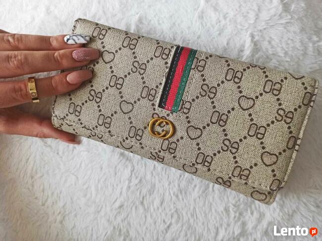 Beżowy Portfel damski Markowy Monogram - Prezent ŚWIĘTA