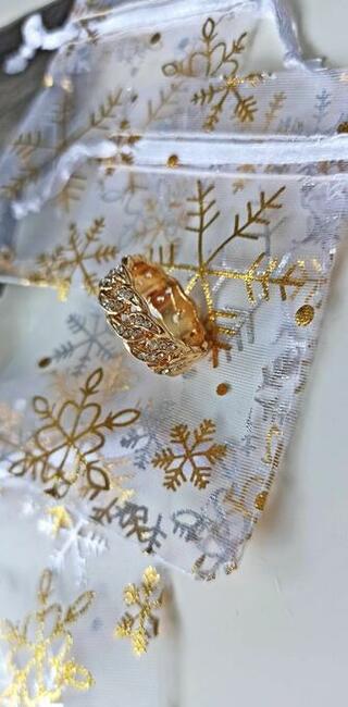 Obrączka ZŁOTA stal 316L z cyrkoniami - PREZENT NA ŚWIĘTA !