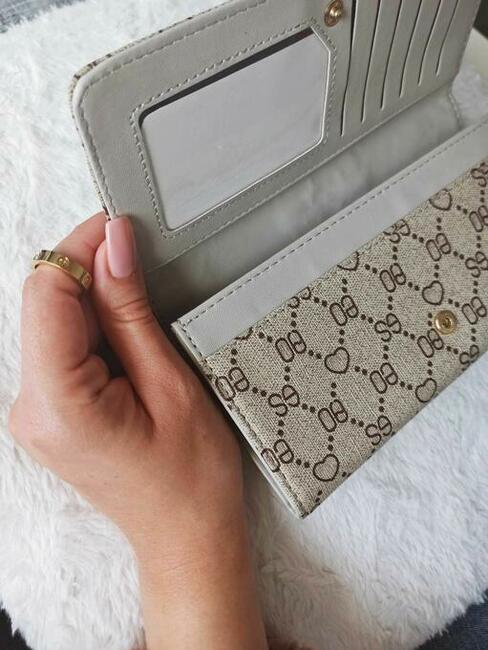 Beżowy Portfel damski Markowy Monogram - Prezent ŚWIĘTA