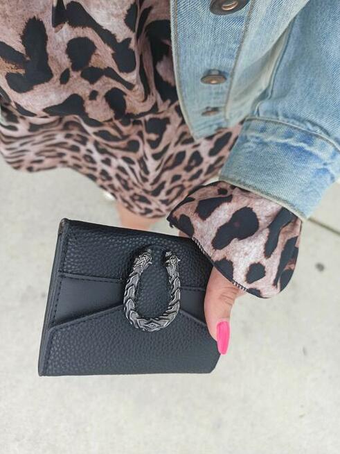 Czarny portfel damski z podkową - Prezent ŚWIĘTA, SYLWESTRA