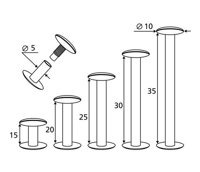 Śruby introligatorskie książkowe dł. 5 mm, kolor srebrny