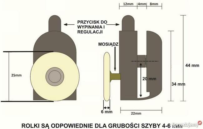 DOLNE ROLKI DO KABINY PRYSZNICOWEJ ( kpl. - 4 szt) 23 lub 25