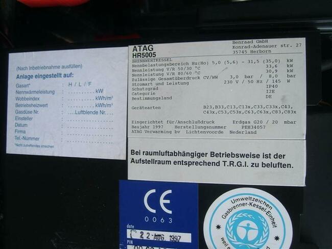 KUPIĘ Kocioł Piec Gazowy Firmy Atag Blauwe Engl S-HR35 itp.