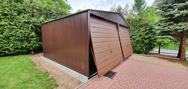 Garaż wiata hala na wymiar profil zamknięty drewnopodobny