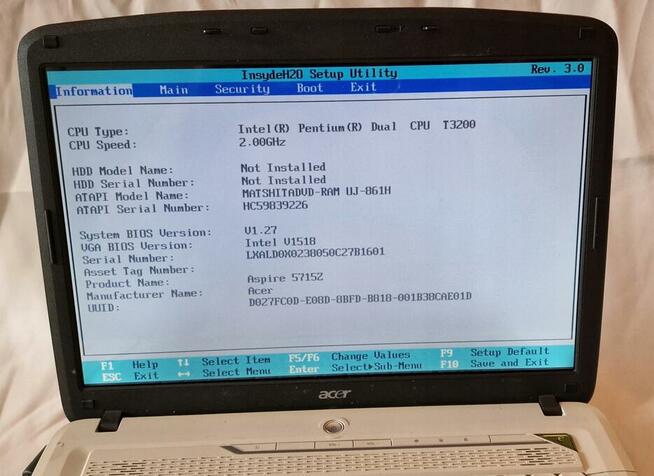 Laptop dwurdzeniowy ACER ASPIRE WIFI Kamera zasilacz