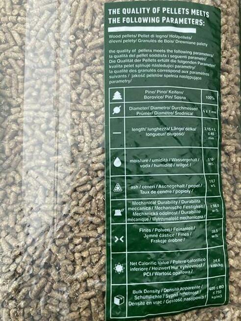 Pellet VERBA 6 mm w workach 15 kg - 1600 zł netto / tona
