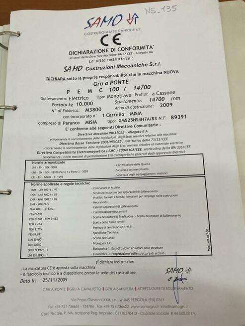 szt.5 suwnice pomostowe 10T - 16, 14, 12 m.
