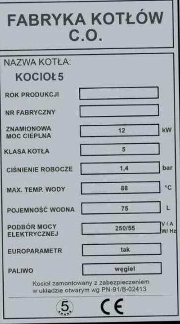 Piec kocioł na drewno węgiel 16 kW do 140 m2 PLESZEW