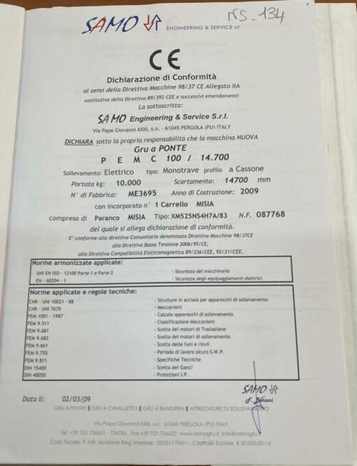 szt.5 suwnice pomostowe 10T - 16, 14, 12 m.