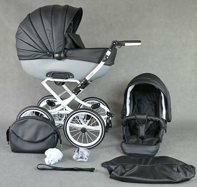 Klasyczny Wózek Dziecięcy Roys Retro Skóra 3w1 Classic