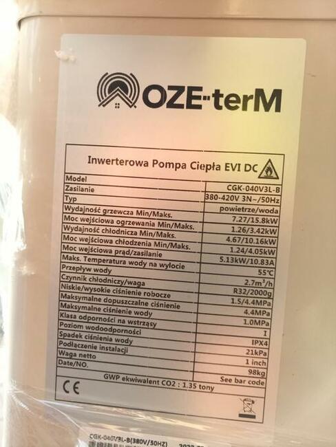 Inwerterowa pompa ciepła OT-15/EVI-Panasonic Monoblok 16kW