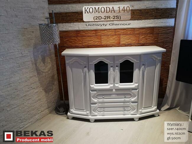 Biała Komoda 140` Wysoka (2D 2R 2S) Dąb Prowansalski BEKAS