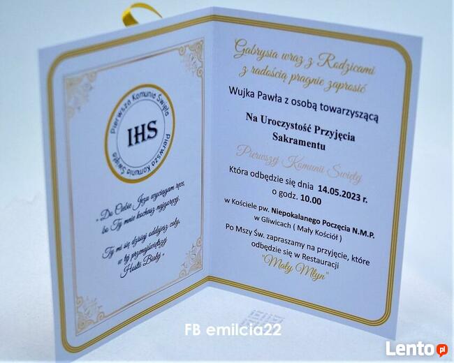 Zaproszenie z okazji I Komunii Św. spersonalizowane