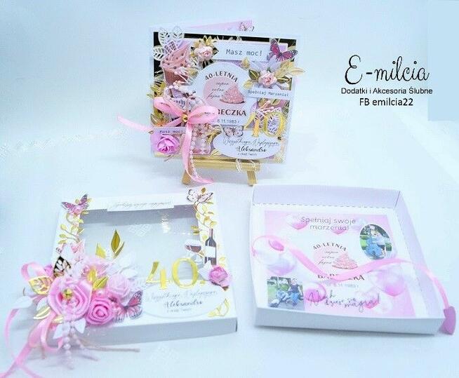 Kartka z życzeniami w pudełku z okazji 40 urodzin - Różowa