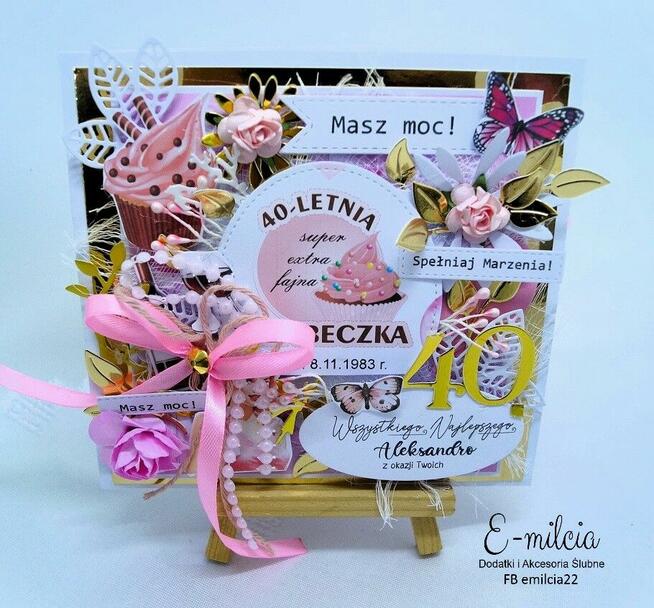 Kartka z życzeniami w pudełku z okazji 40 urodzin - Różowa