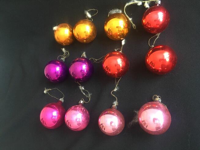 PRL stare bombki 12 sztuk czerwone żółte fiolet