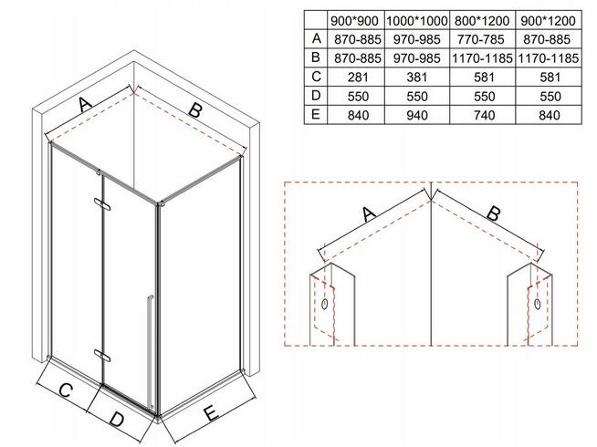 KABINA PRYSZNICOWA czarna otwierana NAROŻNA 90x90 / 100x100