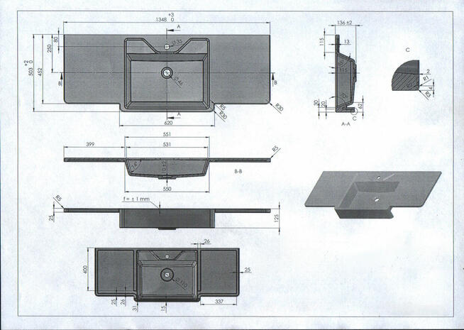 Umywalka meblowa, podwójne skrzydło. Super cena! 140 x 63 cm