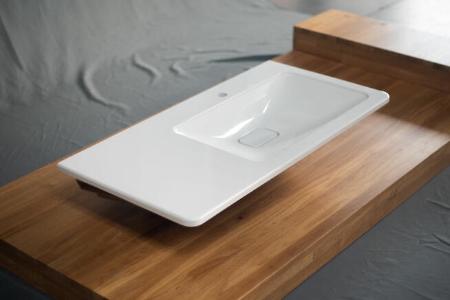 Nowoczesna umywalka ze skrzydłem nad pralką, prawa 100 x 50