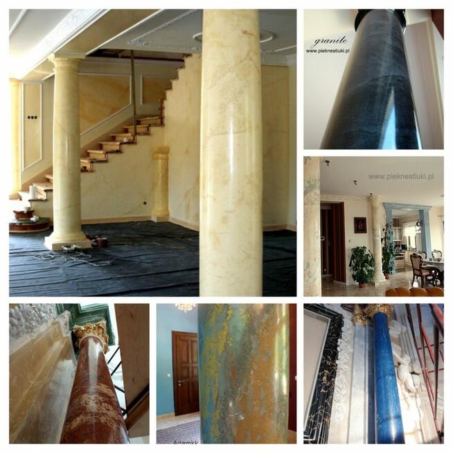 Szlachetne wyprawy ścienne imitujące marmur, granit.