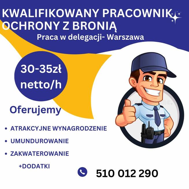 Kwalifikowany pracownik ochrony + broń stawka 32 zł netto