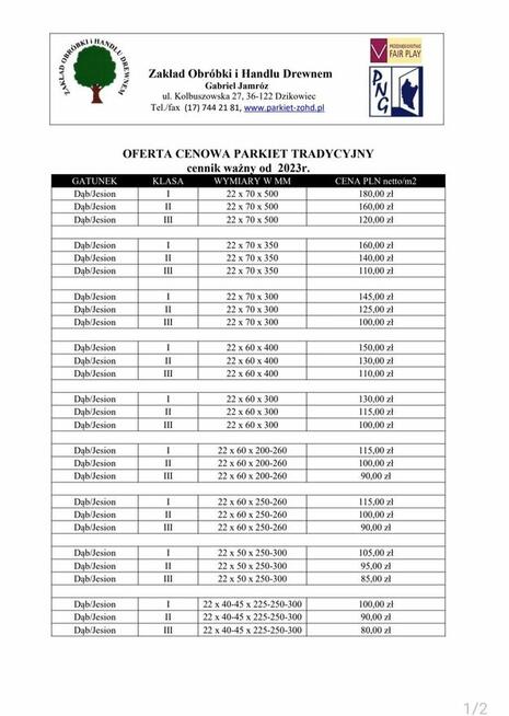 Parkiet Dębowy RÓŻNE WYMIARY