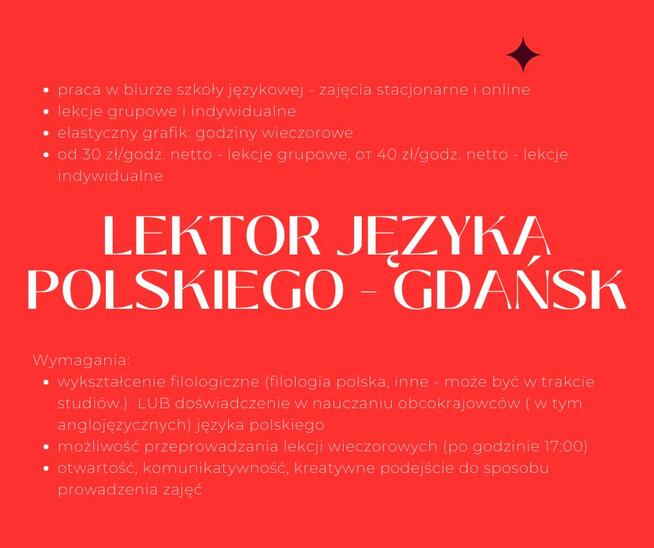 Lektor języka polskiego jako obcego - Gdańsk